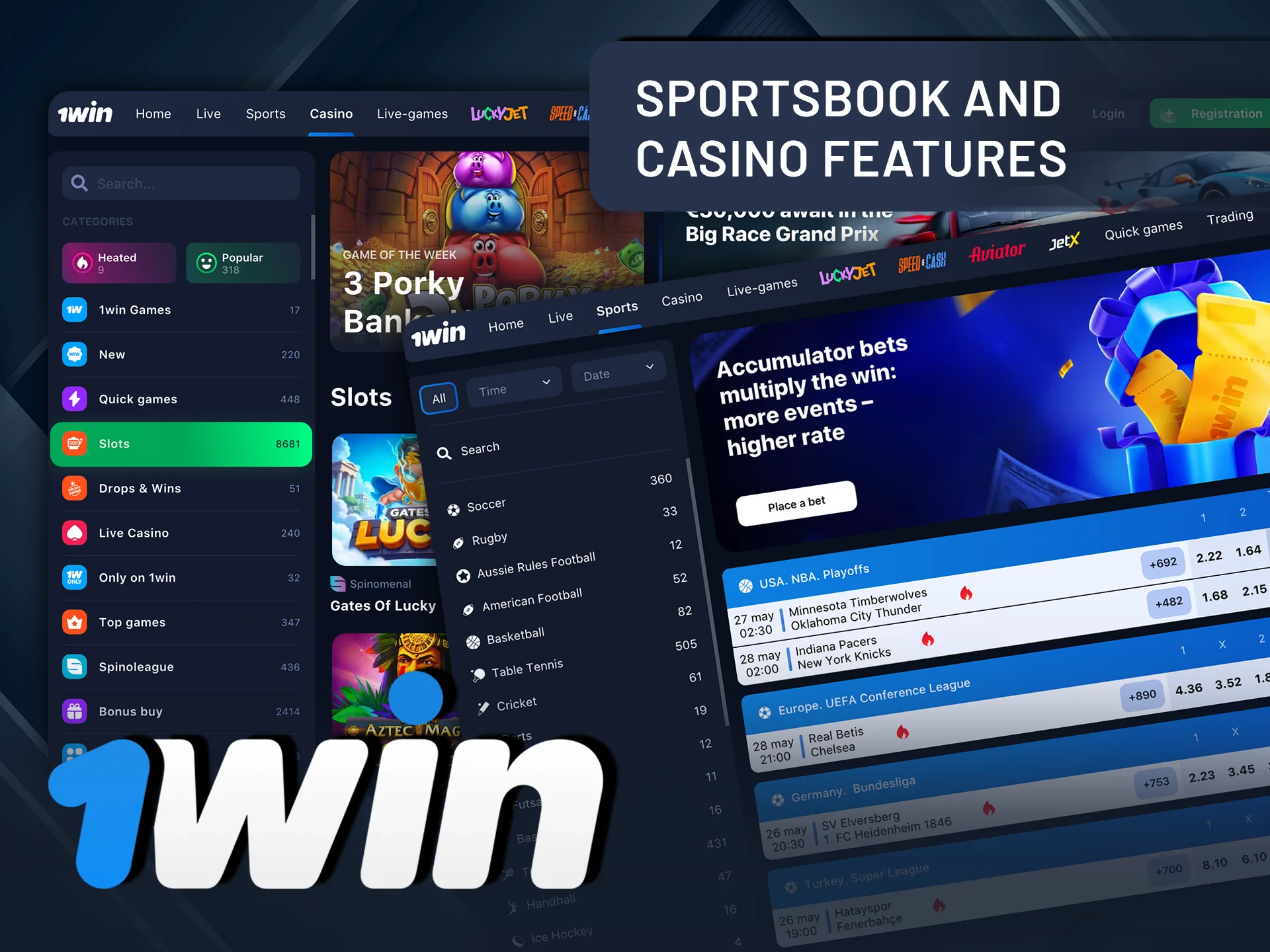 Explore sportsbook and casino features at 1Win.