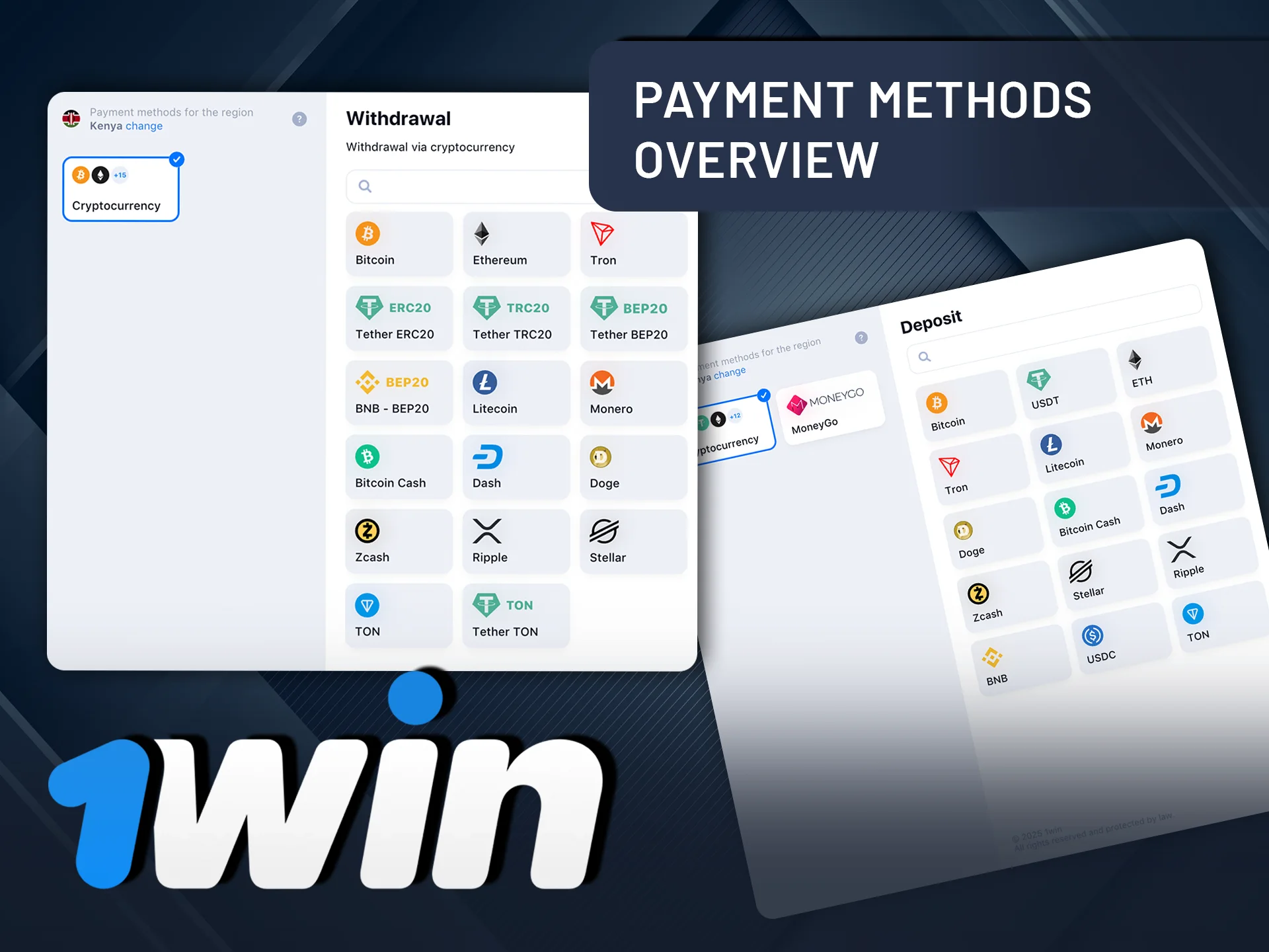 Use convenient payment methods at 1Win.
