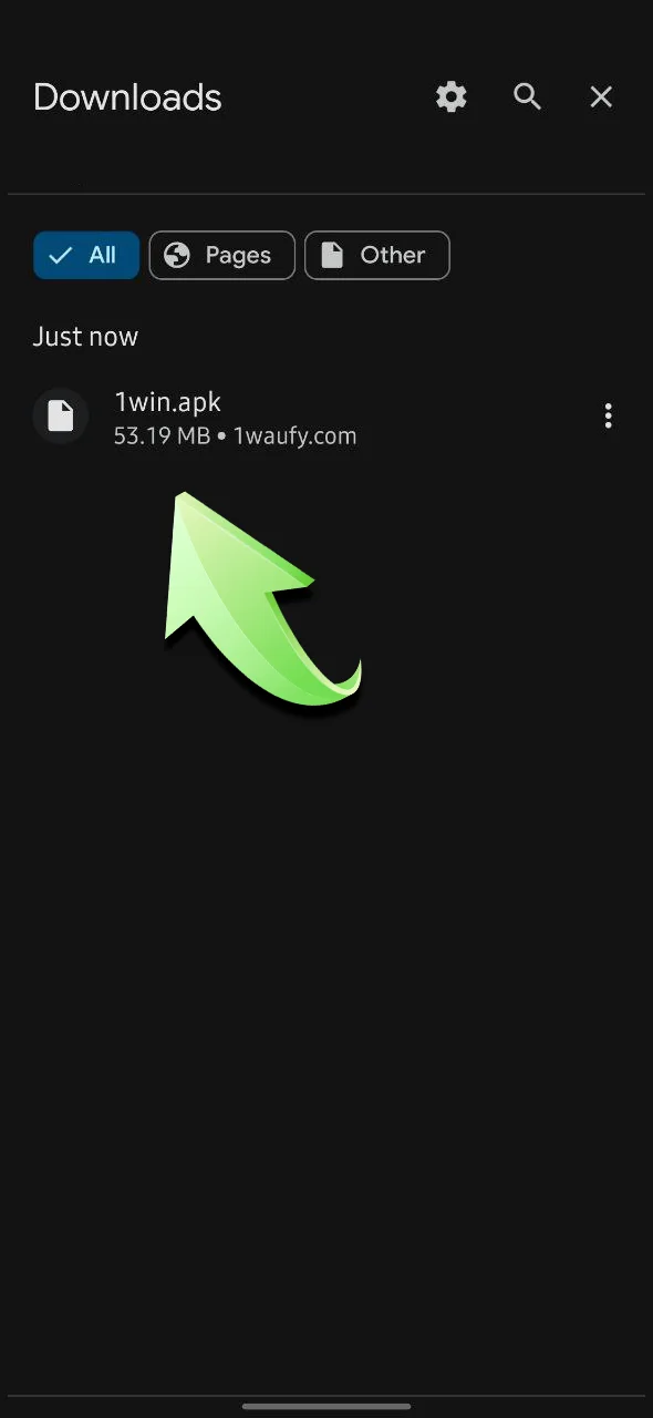Open the APK file and start installing the 1Win app on Android.