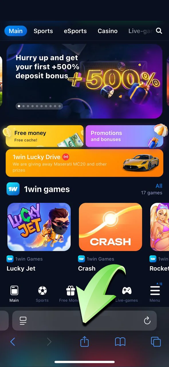 Add a shortcut to your home screen for quick access to 1Win on iOS.