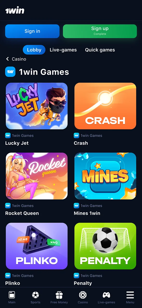 Enjoy top casino games directly through the 1Win app.