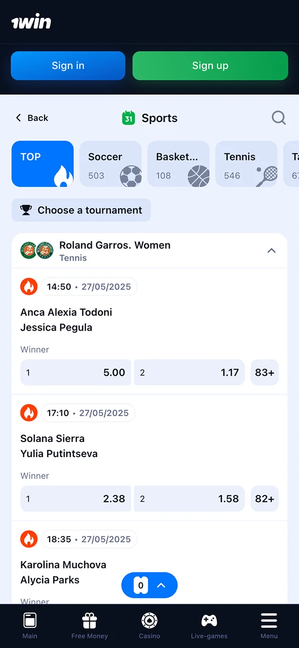 Bet on sports quickly using the 1Win app.