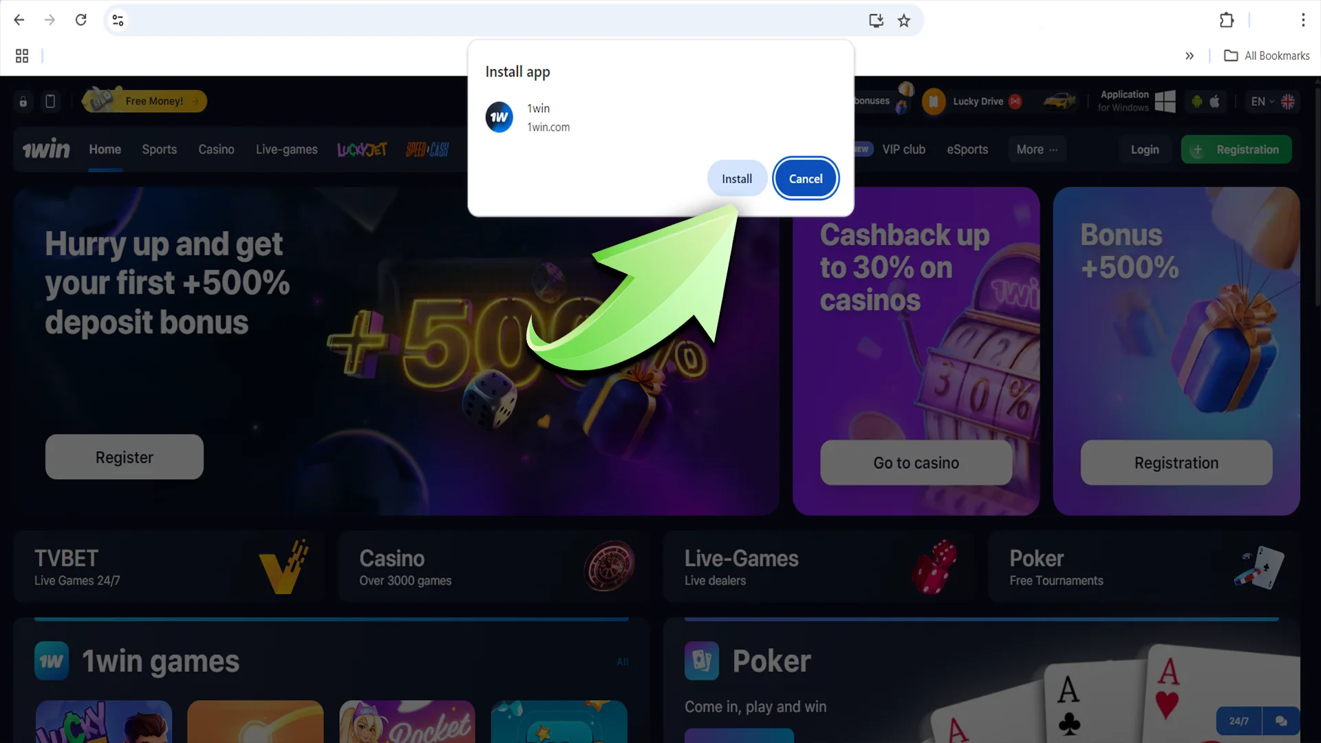 Confirm the installation and run the 1Win Windows app.