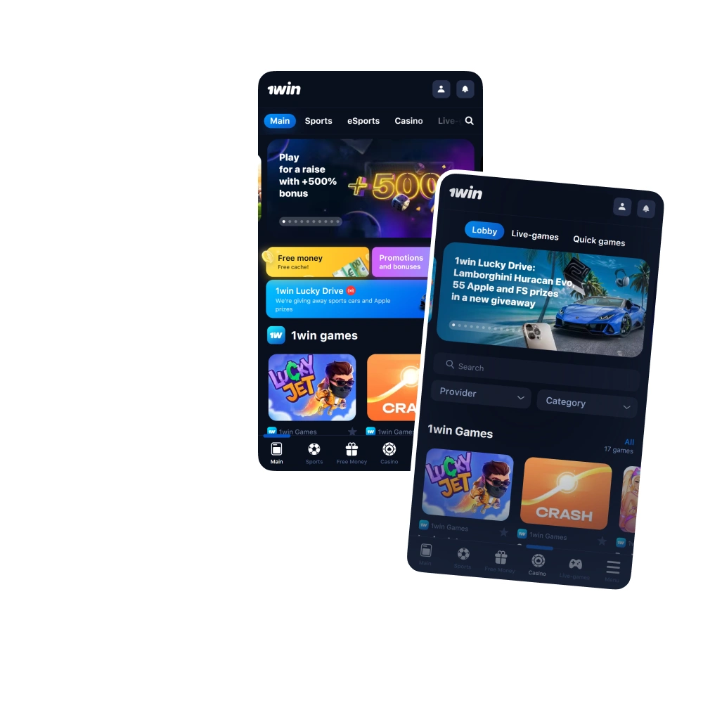 Download iOS or Android official app for casino and sport betting at 1win in Kenya.