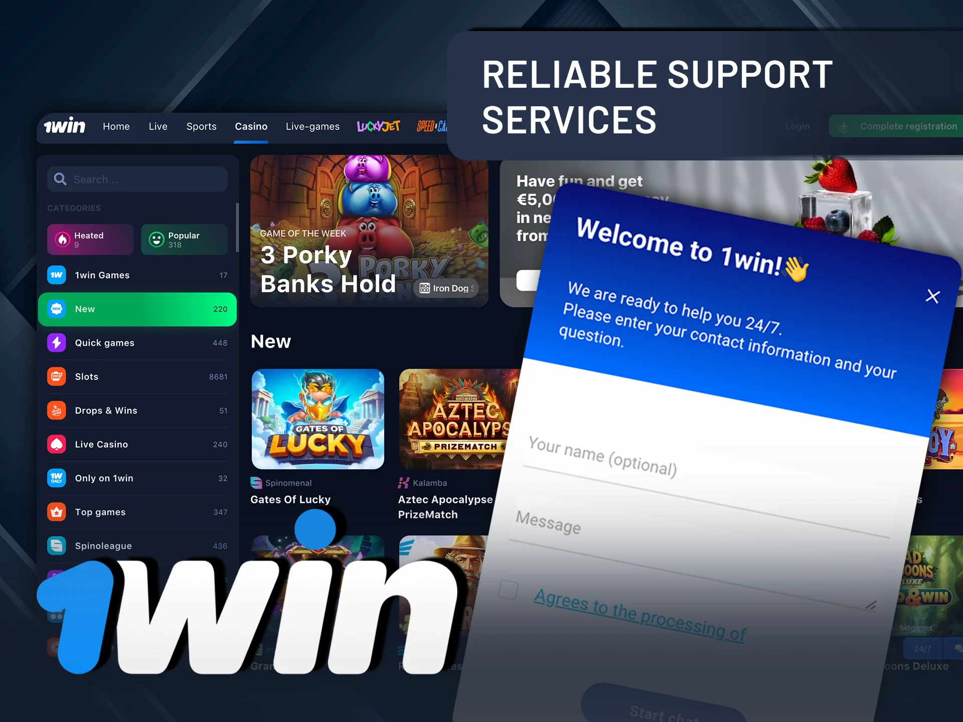 Get reliable support services for all your 1Win casino needs.