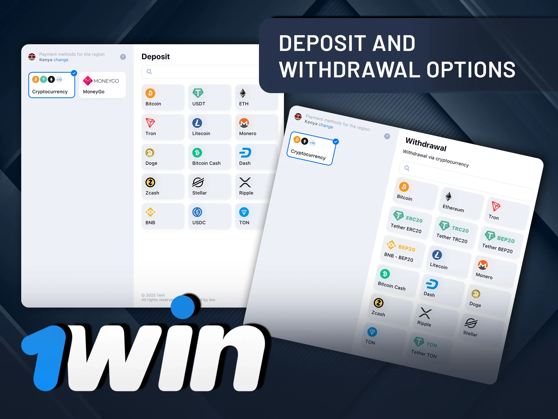 Choose from flexible deposit and withdrawal options at 1Win.