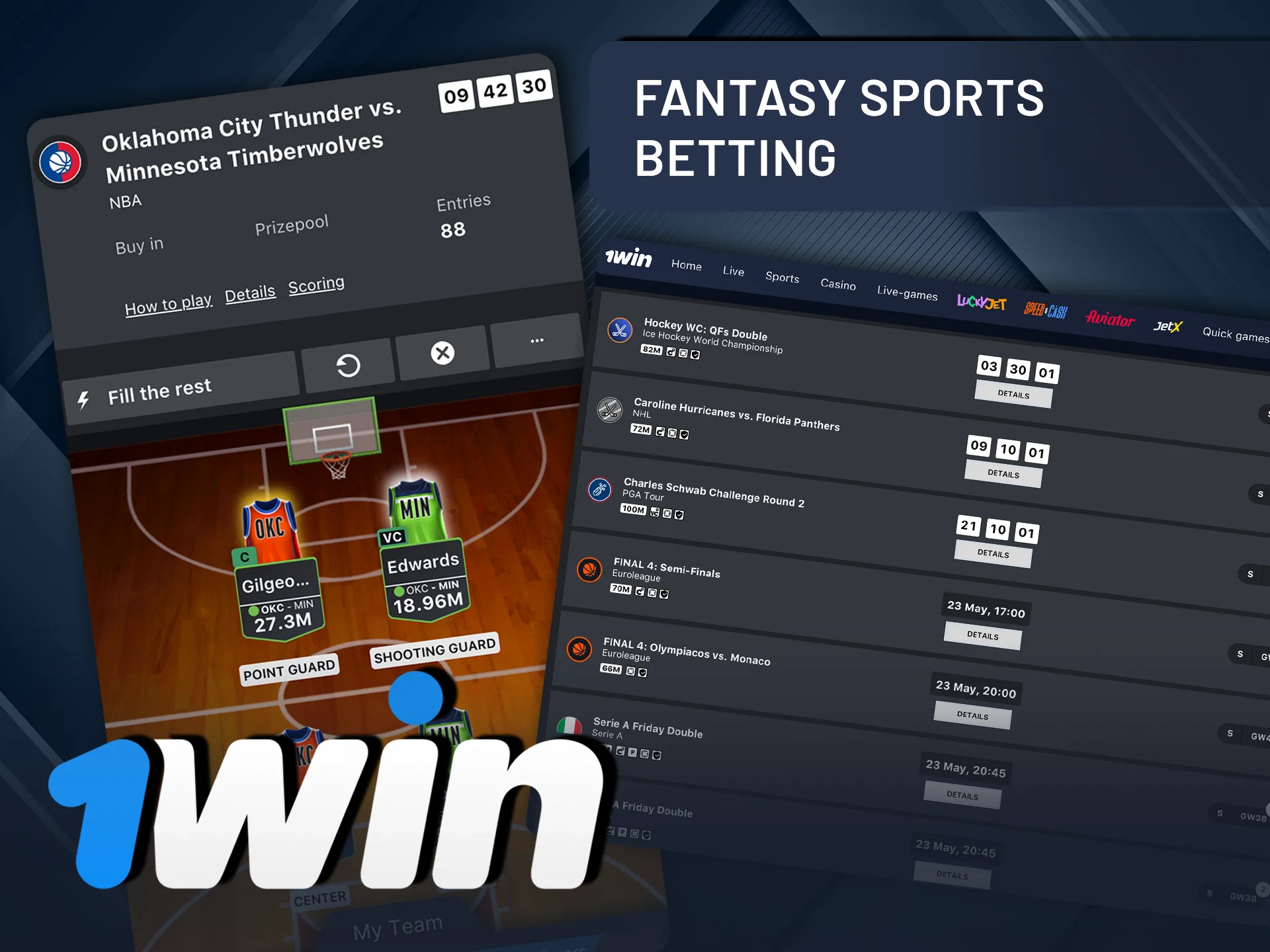 Enjoy fantasy sports betting and compete with others on 1Win.