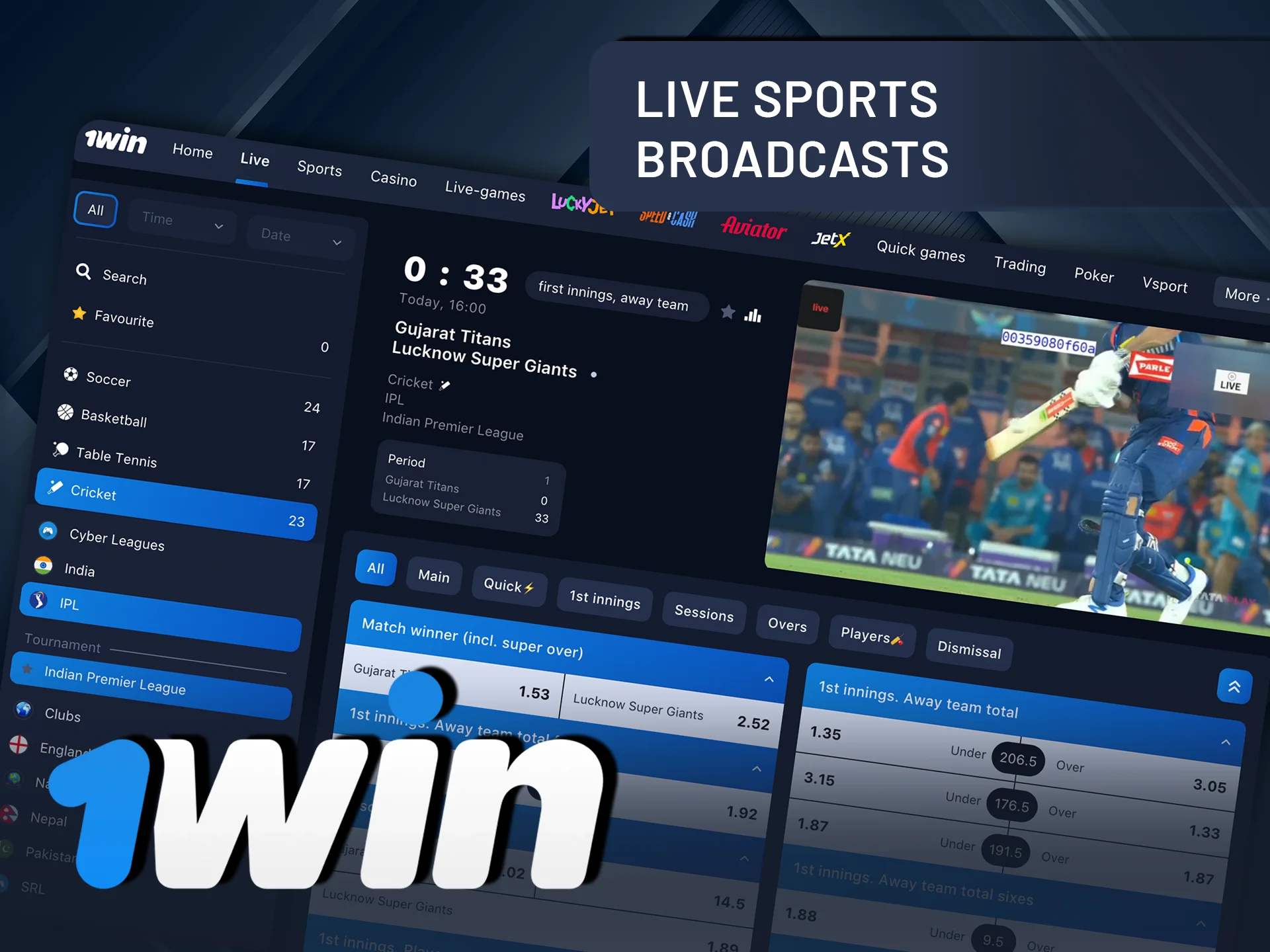 Watch real-time action with 1Win live sports broadcasts.