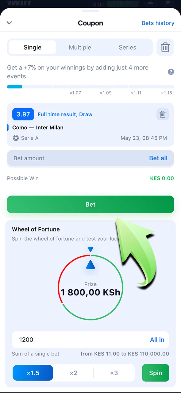 Confirm your bet and follow the results on 1Win.