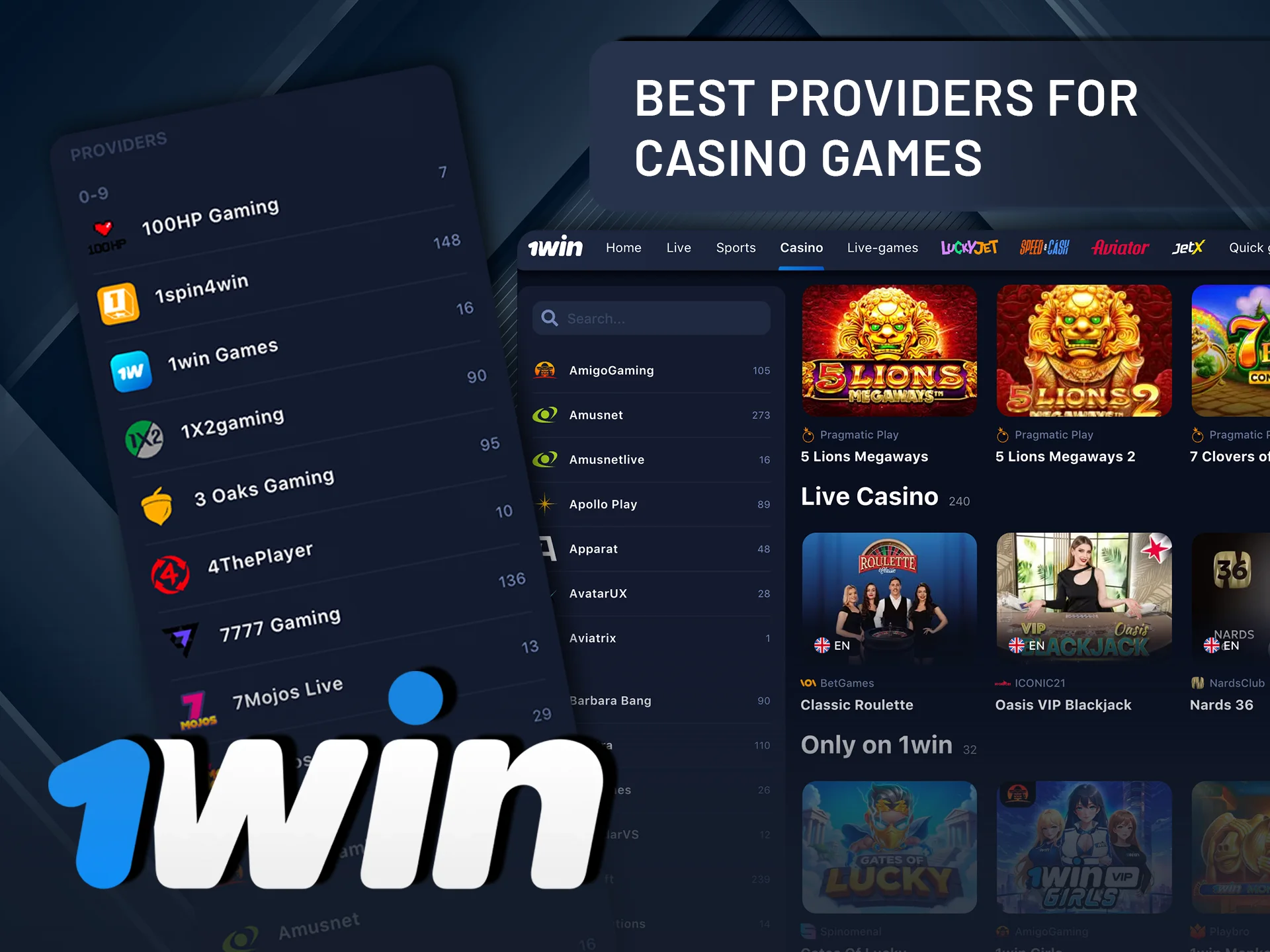 Discover the best game providers featured in the 1Win casino.