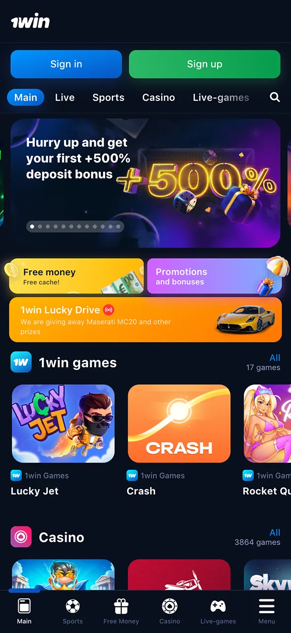 Start your journey from the home page of 1Win.