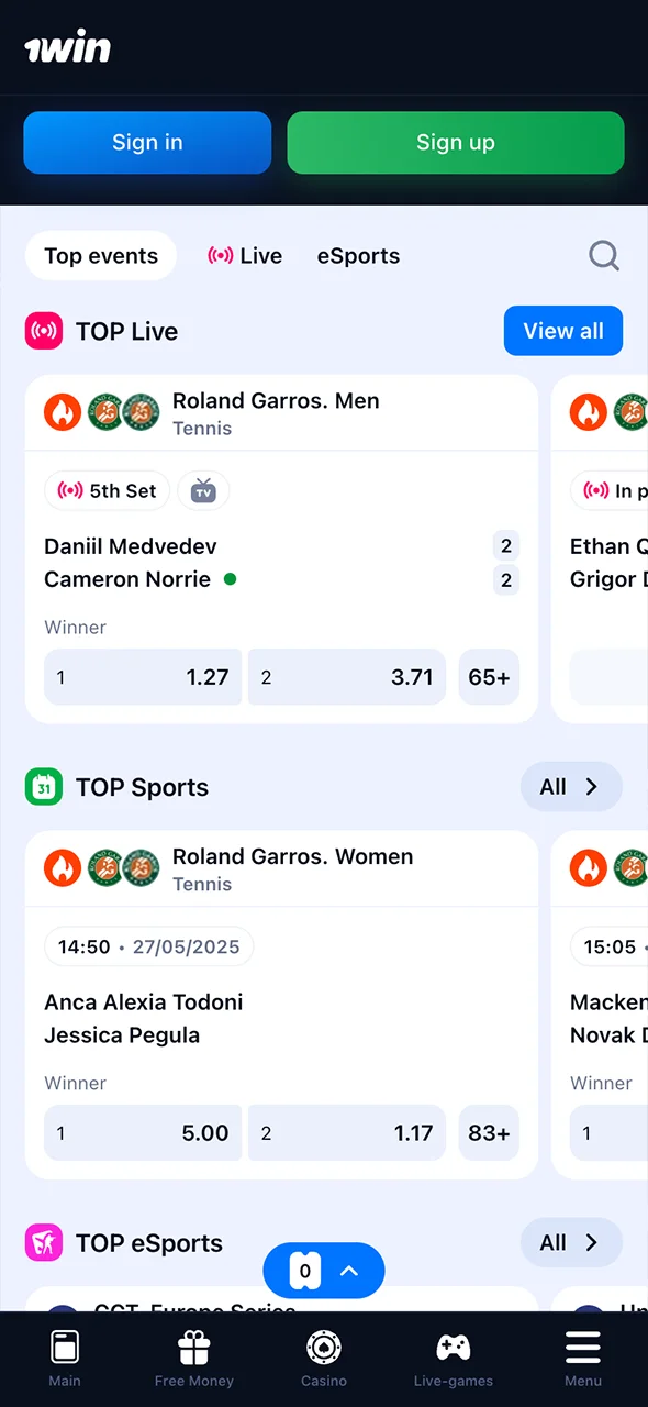 Bet on your favorite events in the sports section of 1Win.