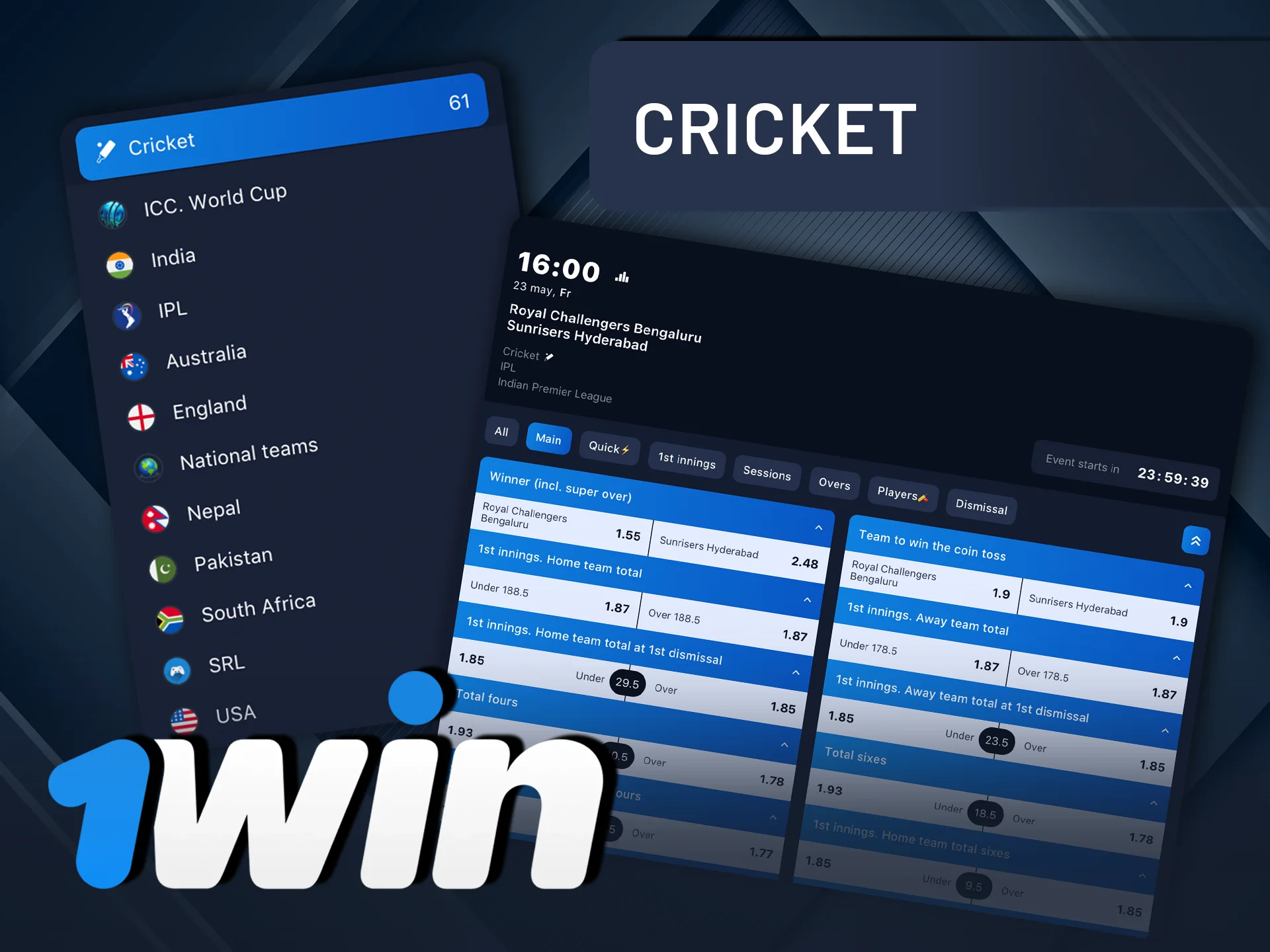 Explore cricket betting options with 1Win.