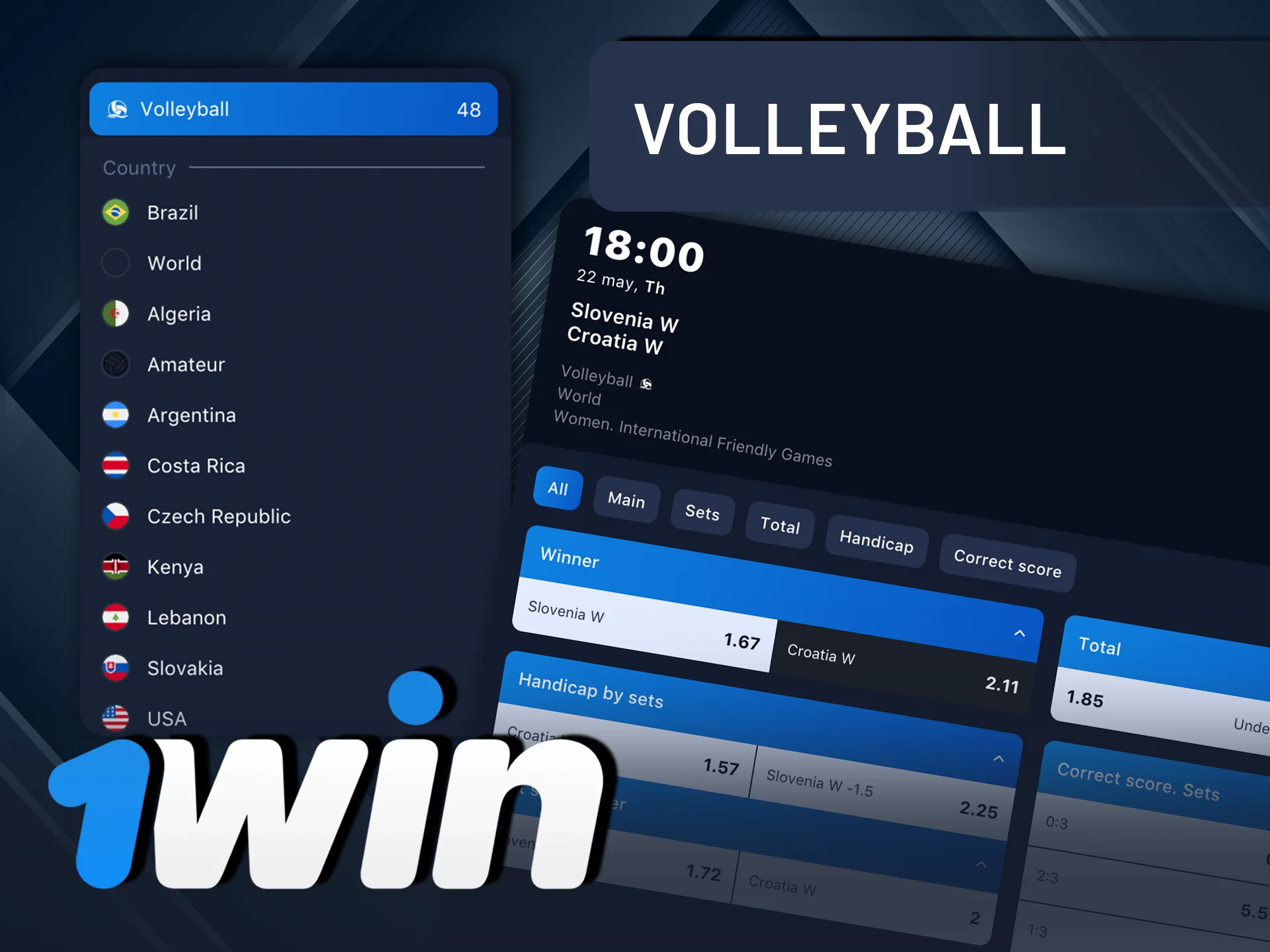 Follow volleyball matches and place your bets on 1Win.