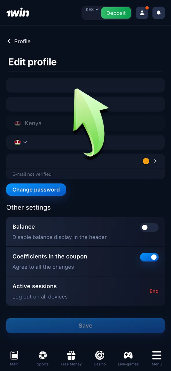 Provide your personal information for 1Win verification.