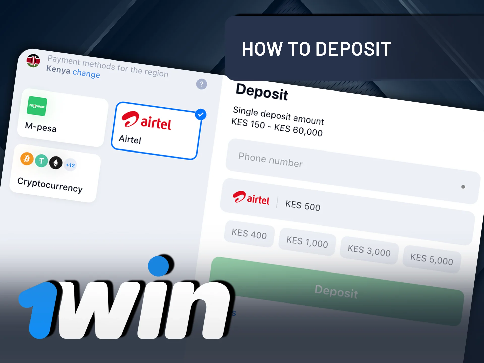 Follow these steps to make a deposit on 1Win.
