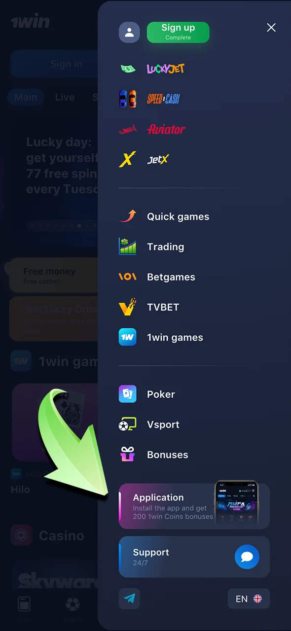 Download the app and register anytime with 1Win.