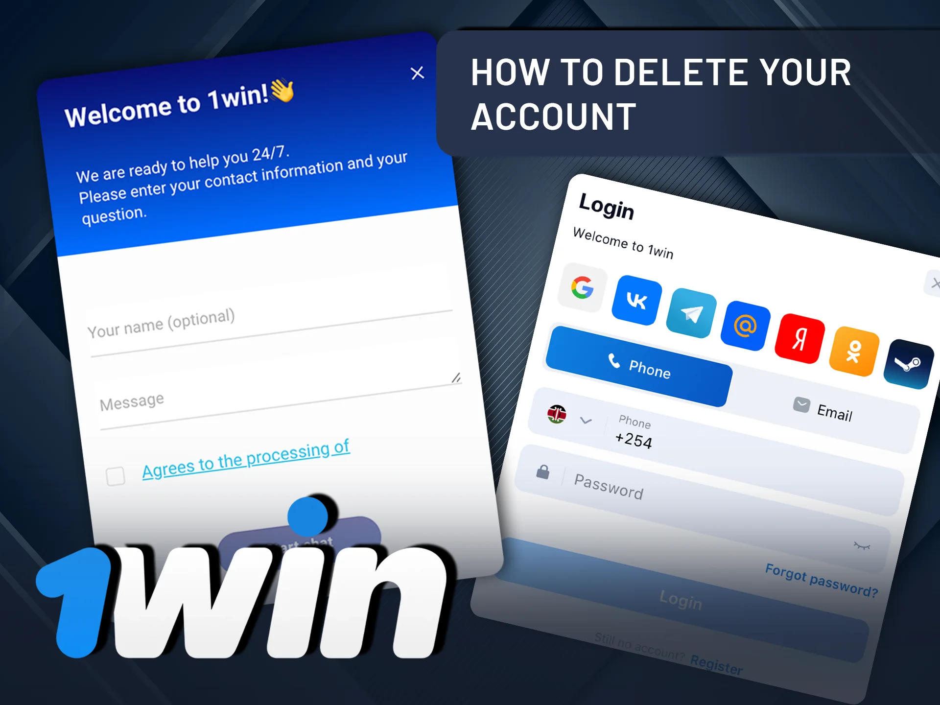 Follow the steps to delete your account on 1Win if needed.