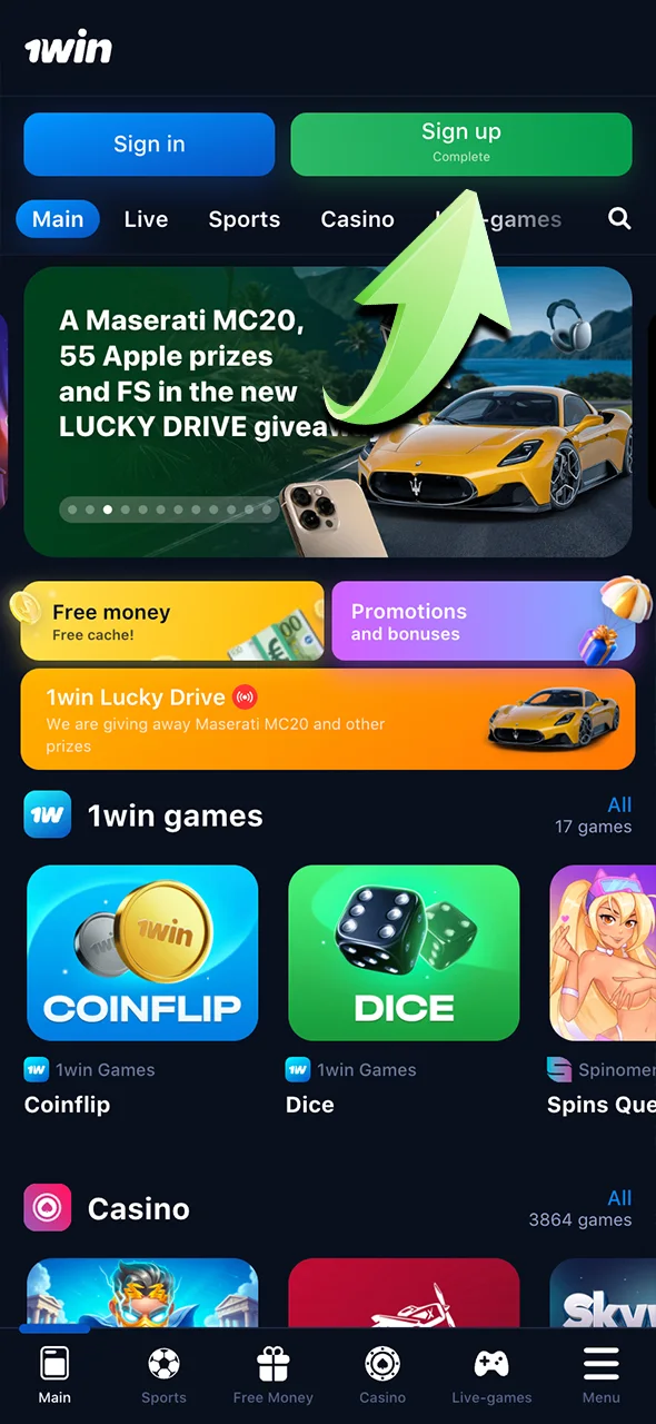 Start registering your account and join the action on 1Win.
