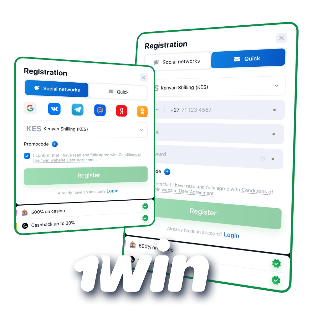 Go through the registration and create your account on 1win official platform in Kenya.