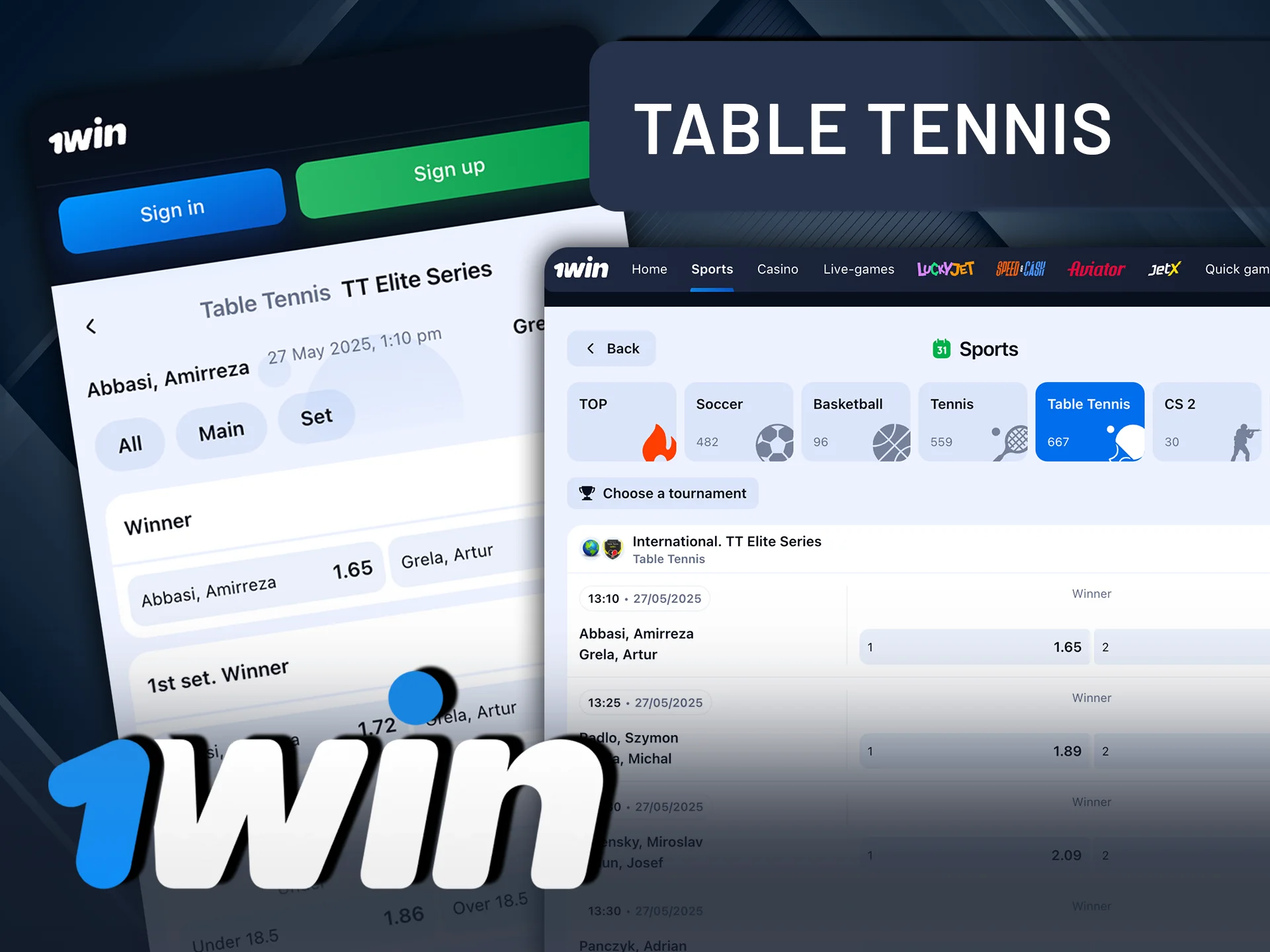 Try your luck with table tennis sports betting at 1Win.