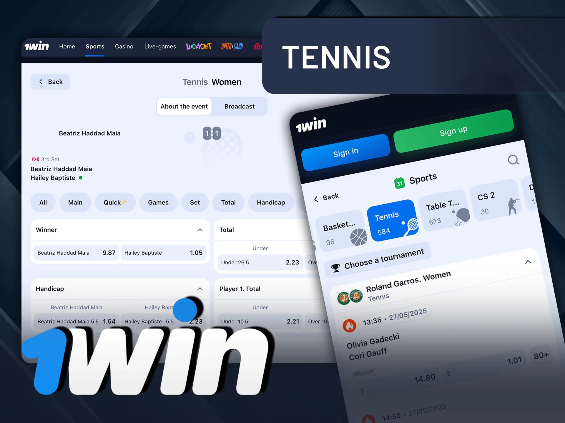 Experience the thrill of tennis betting with 1Win.